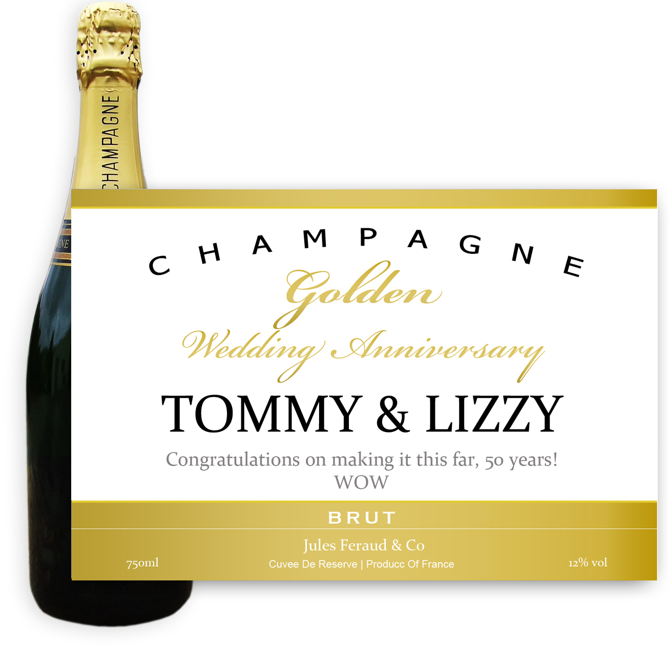 Buy & Send Personalised Champagne - Golden Anniversary Label